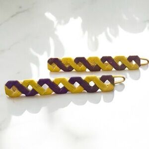 Vintage 1970’s Dainty Feminine French Hair Clips Yellow & Purple, Unworn